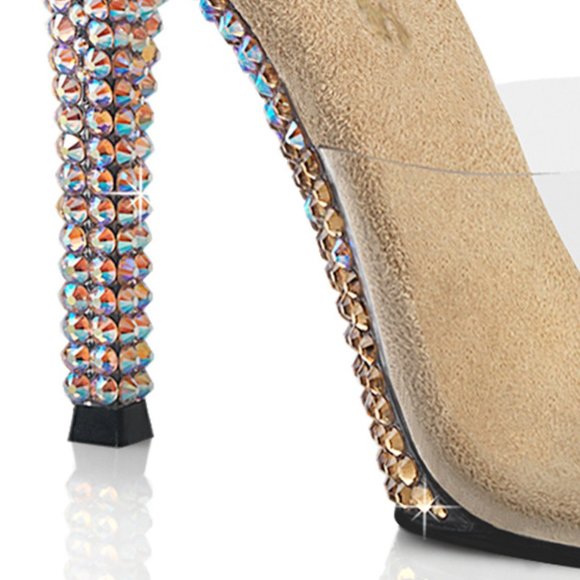 Rhinestone Slide On Clear High Heel Shoes - Picture 3 of 4